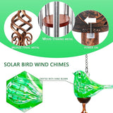 Wind Chimes, Solar Glass Bird Shape, LED, Outdoor Lawn and Patio Glass and Metal Decoration, 7 x 4 x 44 Inch (Green)