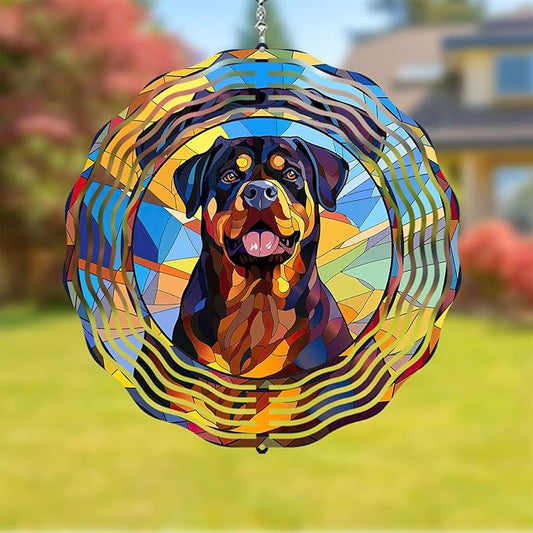 Rottweiler Dog Wind Spinners Outdoor Dog Memorial Gifts, 3D Metal Kinetic Hanging Garden Wind Spinner, Spinner Decor, Wind Sculptures for Outdoor & Indoor, Window, Yard Decor (Rottweiler 2)
