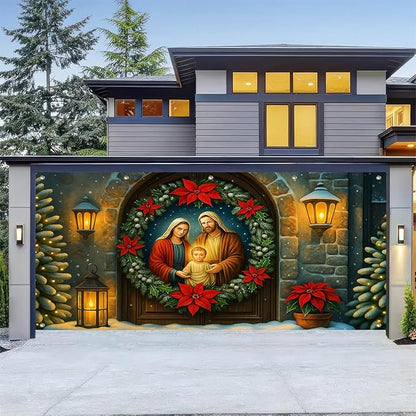 HOMETITUTE 13x6ft Holy Family Garage Door Banner Nativity Christmas Baby Jesus Mary Joseph Polyester Large Outdoor Decoration for Holiday Party Winter Yard Home School Church Community