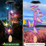 Solar Butterfly Wind Chimes for Outside, 6 Gold Jingle Bells & S Hook, Color Changing Windchimes Outdoor, Patio Yard Decor, Waterproof Gardening Gifts for Mom Women Birthday Housewarming Chimes Gift