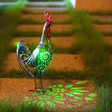 Solar Animal Lights Outdoor-18.2" Big Rooster Figurine Garden Decor with Metal Yard Art.Rooster Statue Light for Pathway Patio Backyard Decoration Lawn Ornaments