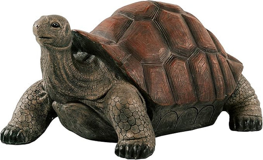 XBrand 28" L Brown and Black Concrete/MgO Walking Tortoise Statue, Indoor or Outdoor Décor, Garden Sculptures, Turtle Garden Statue