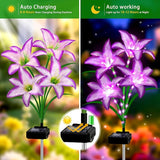Solar Garden Lights 6 Pack 24 Purple Lily Flowers,Gifts for Mom Woman Birthday Outdoor Solar Flower Lights,Cemetery Flowers for Grave - Decorative Lilies for Yard, Patio, Pathway Decorations