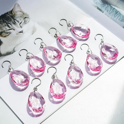 H&D HYALINE & DORA 10pcs Bauhinia Crystal Suncatcher Prisms Chandelier Beads Replacement 38mm Hanging Crystals Ornament Pendant for Window Wedding Party Decor,Pink