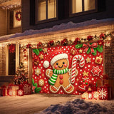 HOMETITUTE Christmas Door Banner 13x6ft Festive Gingerbread Man Red White Candy Cane Red Polka Dot Background Holiday Porch Decoration Winter Seasonal Merry Christmas Front Door Cover