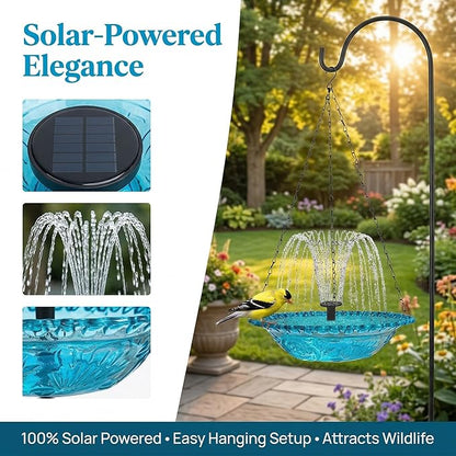 Solar Cascade Hanging Bird Bath Fountain, 2026 New Solar Fountain for Bird Bath Hanging Solar Bird Bath Fountain with Solars Pump & Bowl Decorative Garden Yard Patio (Blue)