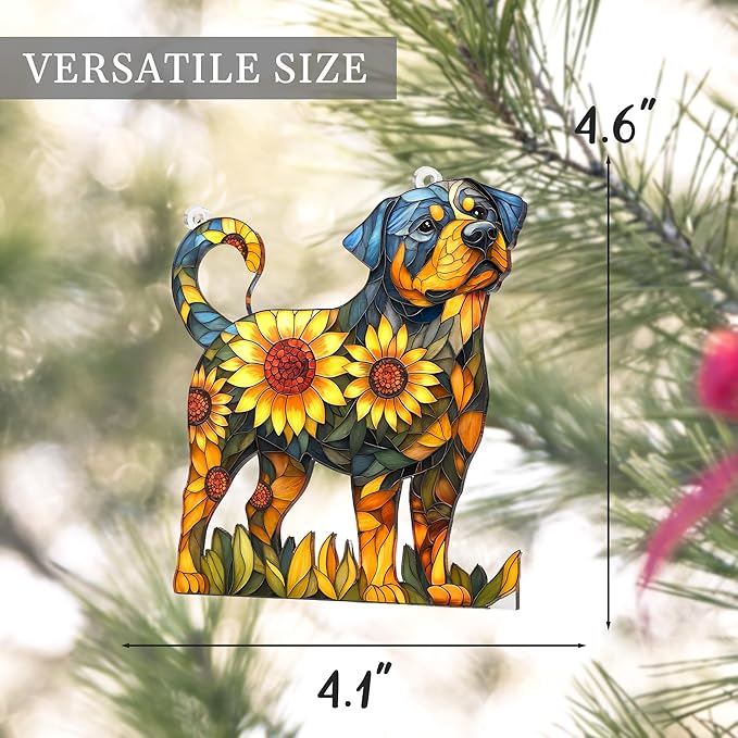 Colorful Dogs Acrylic Suncatcher Ornament for Window Decor, Acrylic Suncatcher Window Hanging Decor, Dog Lovers Gifts for Women, Dogs Christmas Ornaments for Tree Hanging (Rottweiler)