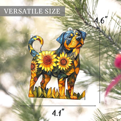Colorful Dogs Acrylic Suncatcher Ornament for Window Decor, Acrylic Suncatcher Window Hanging Decor, Dog Lovers Gifts for Women, Dogs Christmas Ornaments for Tree Hanging (Rottweiler)