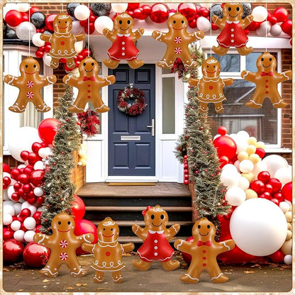 Leyndo 12 Pieces Inflatable Christmas Gingerbread Man Outdoor Decorations Christmas Gingerbread Man Inflatable Hanging Ornaments Blow up PVC Ornaments for Home Yard Party Supplies