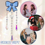 Crystal Sun Catchers Indoor Window,Bow Decor Sun Catcher for Sister Gifts with 3 Chains,Prism Rainbow Crystal Suncatcher for Hangings College Dorm Rooms Home Decoration Blue