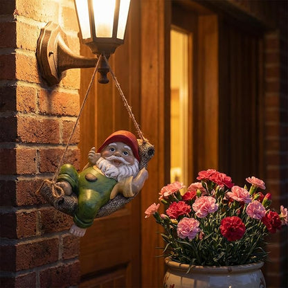 TERESA'S COLLECTIONS Garden Decor, Garden Gnomes Lying on Hammock, Gnomes Decor, Waterproof Resin Garden Decor, Garden Gifts for Mom,Indoor/Outdoor,7"