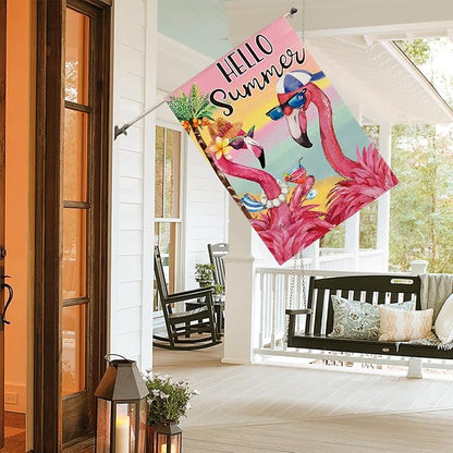 AVOIN colorlife Flamingo Hello Summer House Flag 28x40 Inch Double Sided, Welcome Seasonal Holiday Burlap Yard Outdoor Decoration
