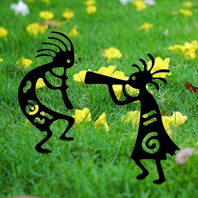 CUweipeng Black Garden Stakes Metal - 4Pcs Black Metal Dancing Dwarf Art Yard Sign Decorative Garden Stakes Dwarves Elf Outdoor Lawn Decoration Pathway Flower Bed Backyard Women Mother's Birthday Gift