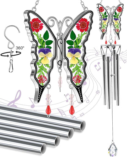 KY&BOSAM Gifts for Mom Butterfly Wind Chime for Outside with Crystal Sympathy Wind Spinner Memory Memorial Wind Chime for Loss of Loved One Mother Condolence Gift Home Outdoor Garden Patio Decor