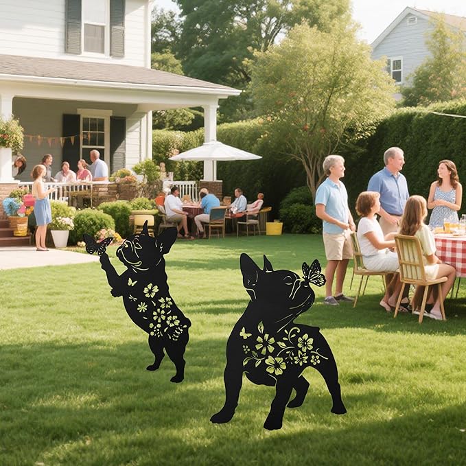 French Bulldog Decorative Garden Stakes, 2 Pcs Frenchie Gifts for Women Men Dog Lover, French Bulldog Butterfly Flower Outdoor Yard Art Lawn Decor