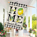 ORTIGIA Summer Lemon House Flag 28 x 40 Inch Double Sided Burlap Home Sweet Home Yellow Fruit Yard Flag Holiday Spring Farmhouse Seasonal Outdoor Outside Decoration (Large)