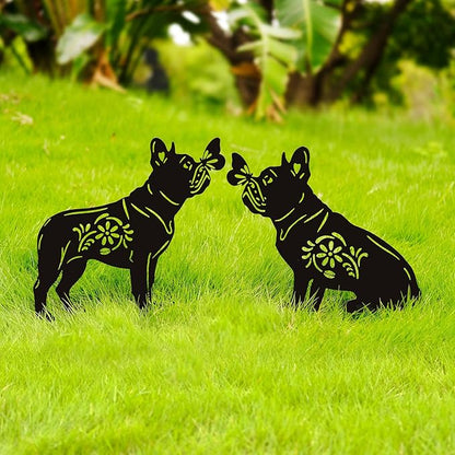 GDNSFIT Bulldog Dog Metal Decor for Outside,Garden Stakes Decorative Dog Gifts for Women/Men,Black Silhouette Statues for Yard Ornaments,Lawn, Patio, Pathway,Outdoor Garden Decor