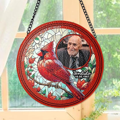NAZENTI Custom Memorial Photo Gift for Dad, Personalized Stained Glass Window Hanging Suncatcher with Name, Keepsake and Remembrance, Sympathy in Memory of Loved One Gifts
