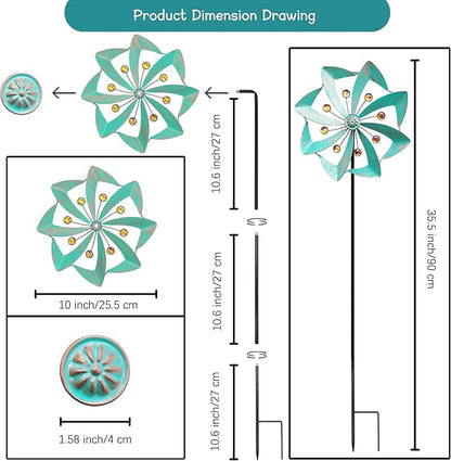 360° Outdoor Wind Spinner, Wind Sculpture Spinner with Metal Stake, Yard Art Decor for Patio, Lawn & Garden (Green Copper)