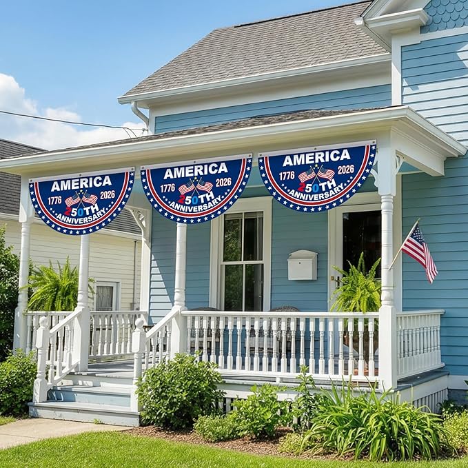 USA 250th Anniversary Flag Bunting, 2 Pcs 2 x 4 FT 1776-2026 250 Years American Patriotic Banner, 4th of July Party Decorations, Indoor Outdoor Hanging Decor, American Independence Decor