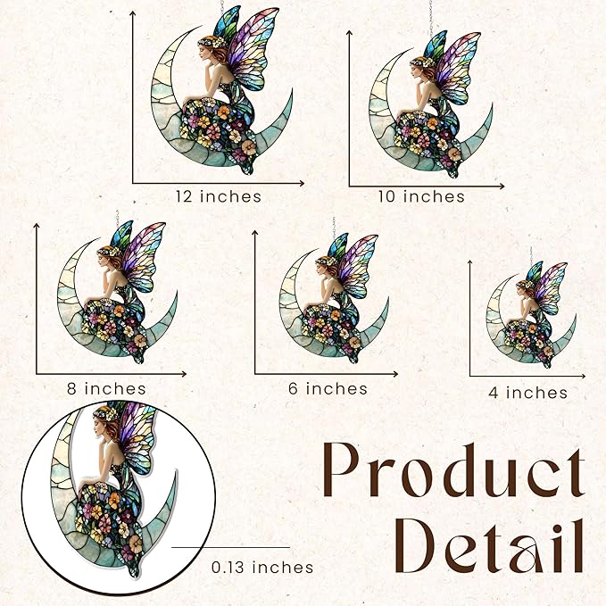 Crescent Moon Fairy Acrylic Suncatcher, Boho Suncatchers for Window Hanging Ornament, Art Garden Decor for Mythical Creatures Lover, Gifts for Mother's Day, Mom, Grandma, Wife, Women, Nana