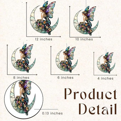 Crescent Moon Fairy Acrylic Suncatcher, Boho Suncatchers for Window Hanging Ornament, Art Garden Decor for Mythical Creatures Lover, Gifts for Mother's Day, Mom, Grandma, Wife, Women, Nana