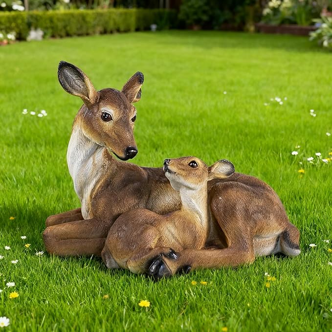 14.9 Inch Mother and Fawn Deer Statue & Deer Decoy - Outdoor Garden Lawn Decoration — Suitable for Yard/Patio/Christmas Decor, Ideal Gift for Female Garden Enthusiasts