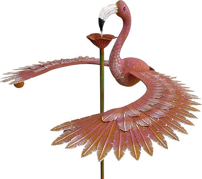 Metal Rustic Flamingo Spinning Balancer Garden Stake Outdoor Wind Sculpture Kinetic Movement Yard Art Center Piece