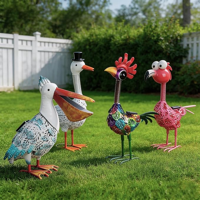 Pelican Statue Garden Decor, Solar Pelican Statues for Outside, 12 inches Pelican Statues, Lawn Ornaments, Coastal Ocean Bird Lawn Ornament for Outside Yard, balcony, Porch, Patio and Pool,Garden Gift
