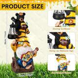 Gerrii Bee Gnome Solar Statue with LED Lantern Spring Garden Outdoor Resin Figurine Gifts for Women Mom Weatherproof Stacked Bear Bee Gnome Light Ornament for Porch Patio Lawn Entryway Welcome