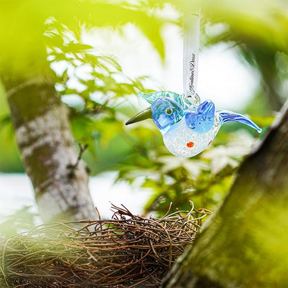 Blown Glass Ornament - Hummingbird,3'' Art Glass Blue Bird Animal Collectable Decorative Hanging Suncatcher for Christmas Tree Window Garden Ornaments