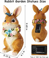 Solar Garden Statues Outdoor Bunny Decorations with Butterfly & Flowers for Mom, Grandma Spring Decor with 6 LED Night Accent Lights for Patio, Yard & Lawn, Christmas Day Figurine