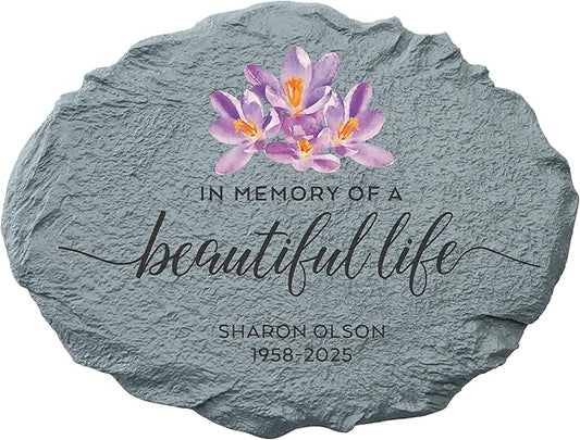 Let's Make Memories Personalized Memorial Garden Stone - Beautiful Life - Sympathy - Condolences
