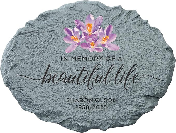 Let's Make Memories Personalized Memorial Garden Stone - Beautiful Life - Sympathy - Condolences