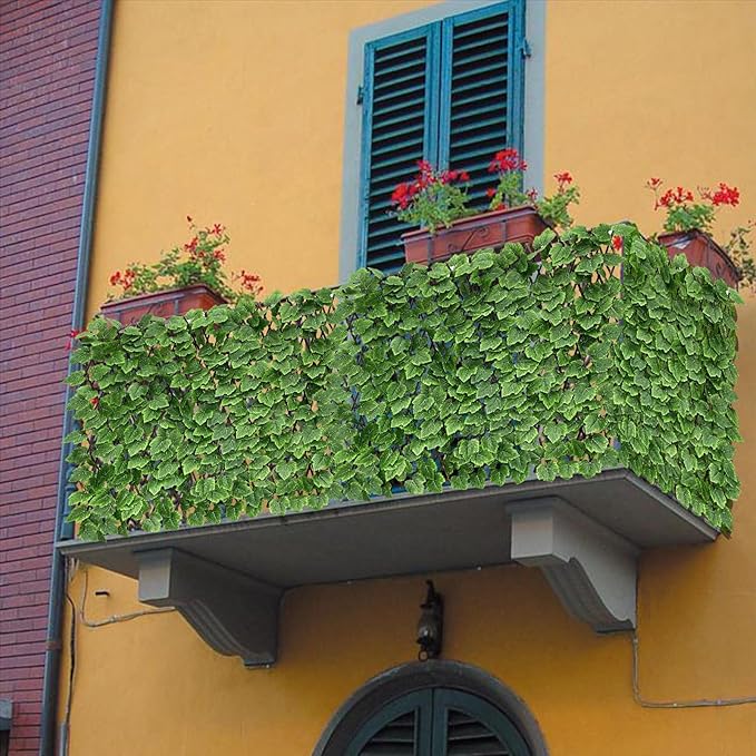Expandable Faux Ivy Fence Privacy Screen Stretchable Artificial Hedge Single Sided for Balcony Patio Garden (2PC,Grape)…