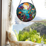Stained Glass Window Hanging - Blue Ocean World Small Fish Coral Sun Catcher for Door Garden Home Decor Sea Suncatcher Christmas Mother's Day Birthday Gifts for Women Men Mom Nana 7.8 in