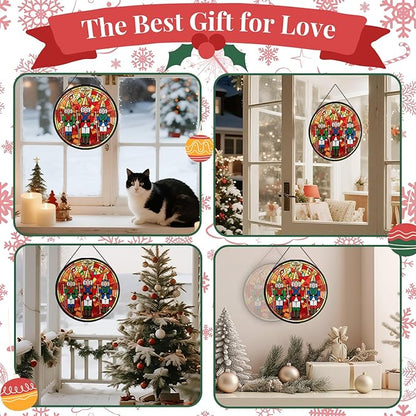 Christmas Tree Stained Glass Window Hanging, 7.9" Colorful Xmas Tree Sun Catcher Glass Panel with Chain, Christmas Trees Decor Handmade Suncatchers Xmas Gifts for Women Sister BFF