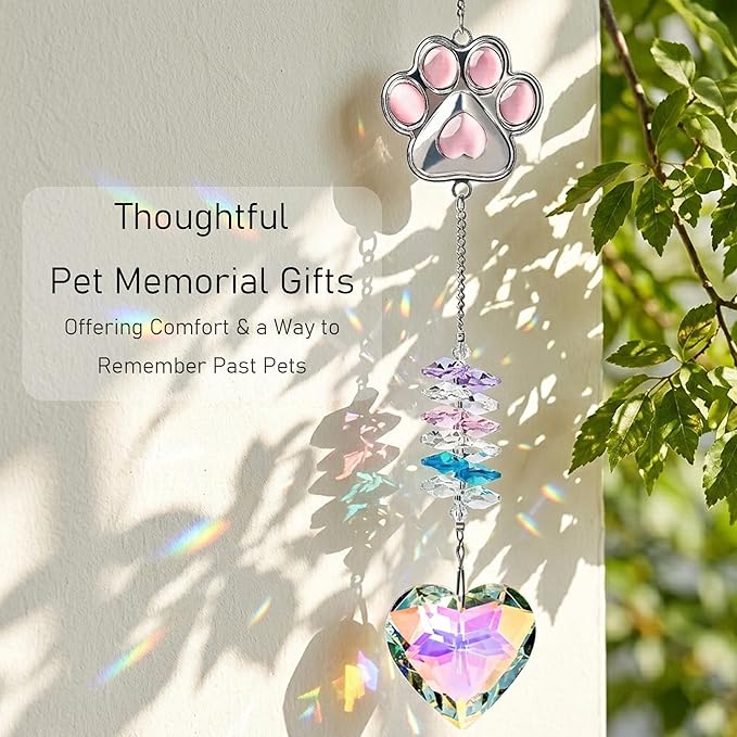 Gemstone Paw Crystal Suncatcher – Pet Memorial Gift for Loss of Dog, Sympathy Remembrance, Dogs & Cats Bereavement Keepsake
