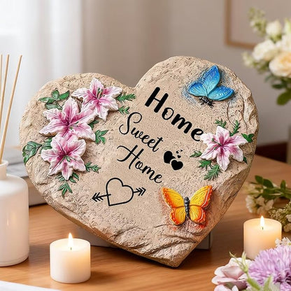 Sweet Home-Resin Stepping Stone,Outdoor Garden Pathway Decoration,Heart Shaped Decorative Stone for Garden,Walkway Sculpture Yard Art for Patio,Home Decor