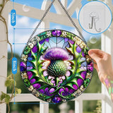 Stained Glass Window Hanging, 8 Inch Thistle Suncatcher, Sun Catchers Indoor Window, Windows Hanging Decor and Holiday, Christmas, Mother's Day, Birthday, Gifts for Mom, Grandma, Friend, Couple, Lover