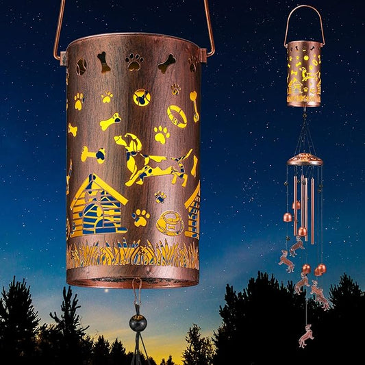 Retisee Dachshund Dog Design Solar Wind Chimes Outdoor Metal Dachshund Gifts Solar Light Windchimes Outside Indoors Christmas Decoration Birthday Gift for Home Lawn Porch Patio Garden Yard