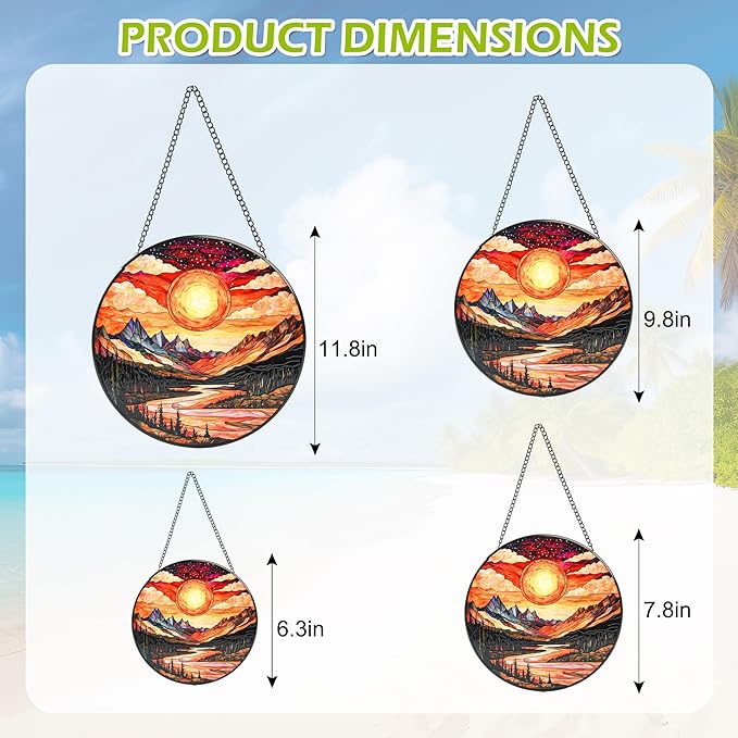 Stained Glass Window Hanging, Mountain River and Sun Suncatcher for Door Terrace Garden Kitchen Home Decor, Scenery Sun Catchers for Christmas Mother's Day Valentine's Day Gift for Women Mom 7.8 in
