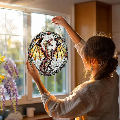 Stained Glass Window Hanging, 8 Inch Dragon Suncatcher Stained Glass, Suncatchers for Windows Hanging, Sun Catchers Indoor Window, Dragon Themed Gifts, Gifts for Men, Women