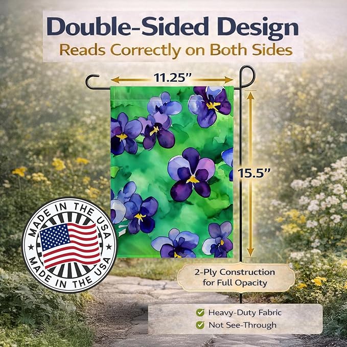 Caroline's Treasures Wisconsin Wood Violets in Watercolor Garden Flag Mailbox Flag Decorative Yard Flag Banner Outside Patio Artwork Yard Flower Beds, Garden Size, Multicolor