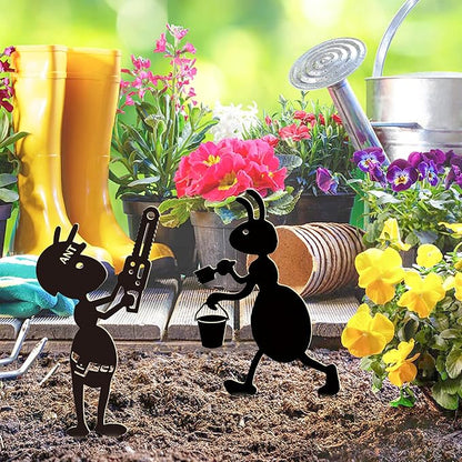 CUweipeng Metal Garden Stakes Decorative - 5 Pcs Funny Working Farm Ant Garden Decor Black Metal Humor Art Yard Stake Animal Outdoor Decoration for Pathway Lawn Garden Backyard Birthday Gift Party #A