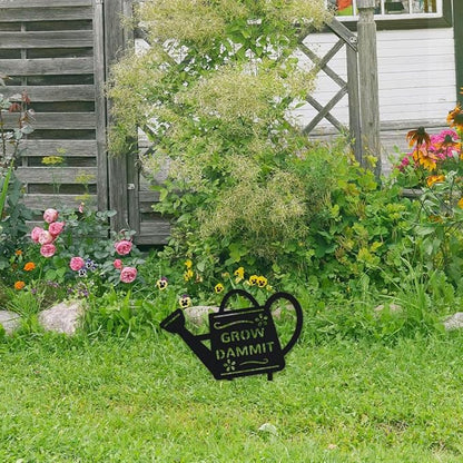WADORN Grow Dammit Metal Outdoor Statues Silhouette, Funny Watering Can Metal Decorative Garden Stakes Rustic Silhouette Ornament Gift Funny Outdoor Decor for Backyard Patio Lawn Walkways Outdoor