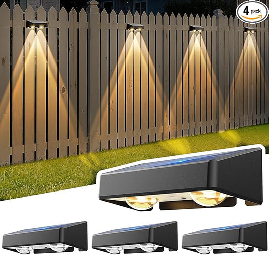 GBEAST Solar Fence Lights Outdoor, RGB 8 Colors & Warm White, Bright Led Fence Lights Outdoor Waterproof Dusk to Dawn Solar Deck Light for Backyard/Railing/Wall/Step/Patio/Porch (4 Pack)