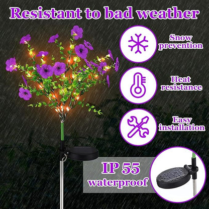 Glooglitter 2 Pack Solar Stake Lights Outdoor Decor Waterproof Mums Artificial Flowers Solar Lights for Outdoor Garden Yard Pathway Decor (Purple,Violet)