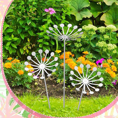 Zonon 3 Pcs Dandelion Metal Flowers Silver Decorative Garden Stakes for Outside Decorations Metal Steel Summer Yard Art Arrangement for Outdoor Lawn Yard Walkway Porch Pathway Patio Garden Decor