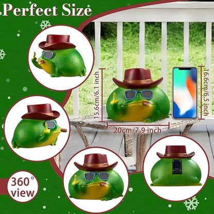 Frog Garden Statue with Solar Light, Outdoor Garden Decor Figurine for Patio Yard Lawn, Funny Frog Art with LED Light, Fairy Garden Accessories, Housewarming & Valentine’s Day Gift, 7.9"x7.9"x6.1"